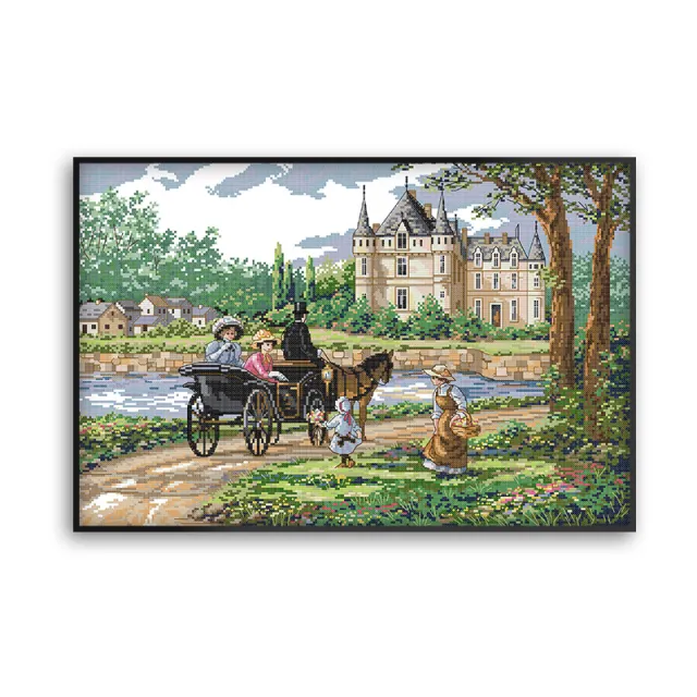 Landscape Cross Suburban Self embroidered Fabric Decorative Painting Ecocotton 14Ct 2Strand White - Shop at LoveMi