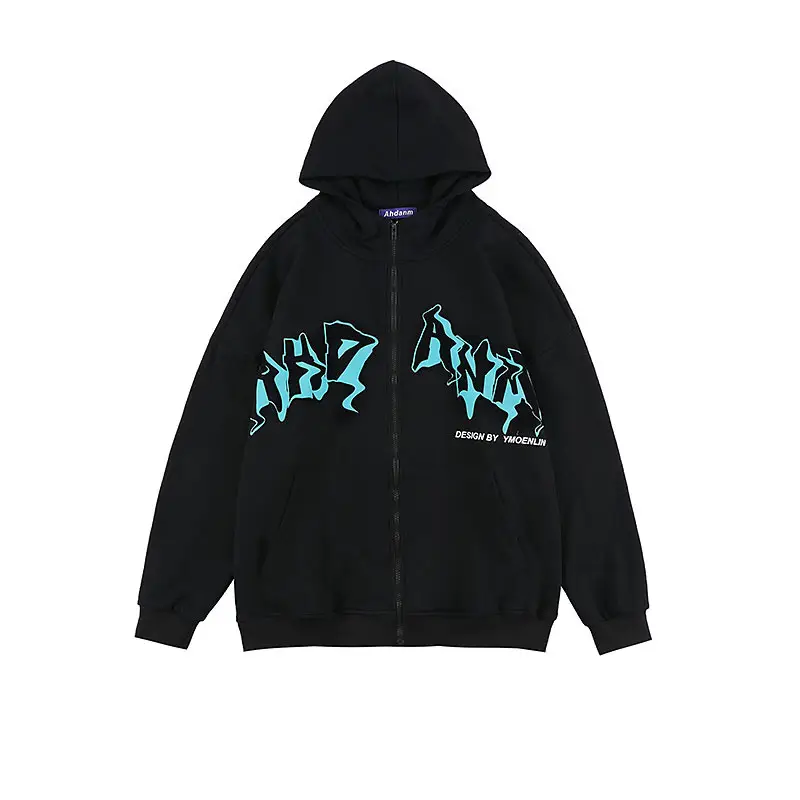 European And American Vintage Letter Print Autumn Cardigan Sweater Women's Sports Hooded Jacket