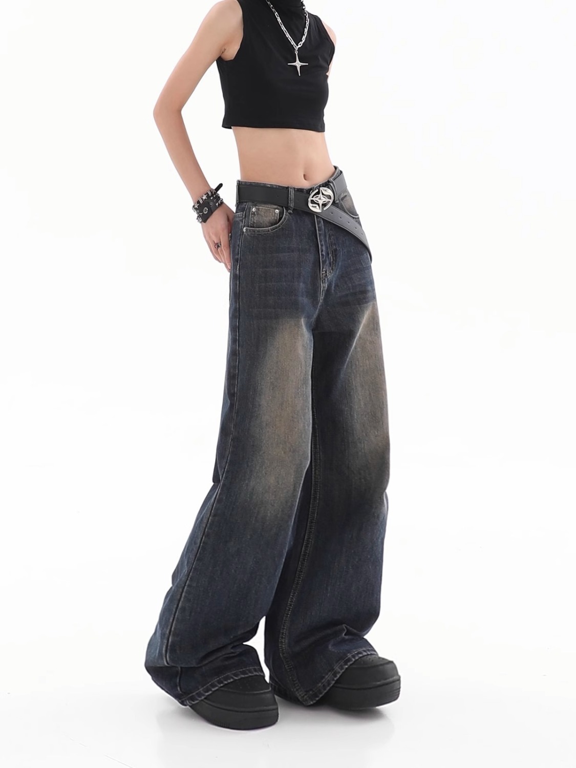 Title 16, Damen Loose Hänge Jeans Vintage Destroyed Strai...