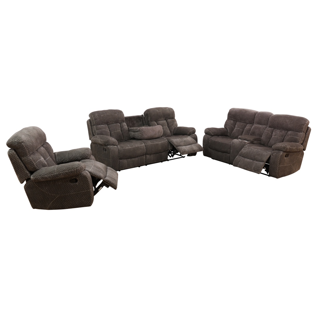Pickup Only--Brown Cashmere Fleece Living Room Recliner Intelligent 3-Piece Sofa Set