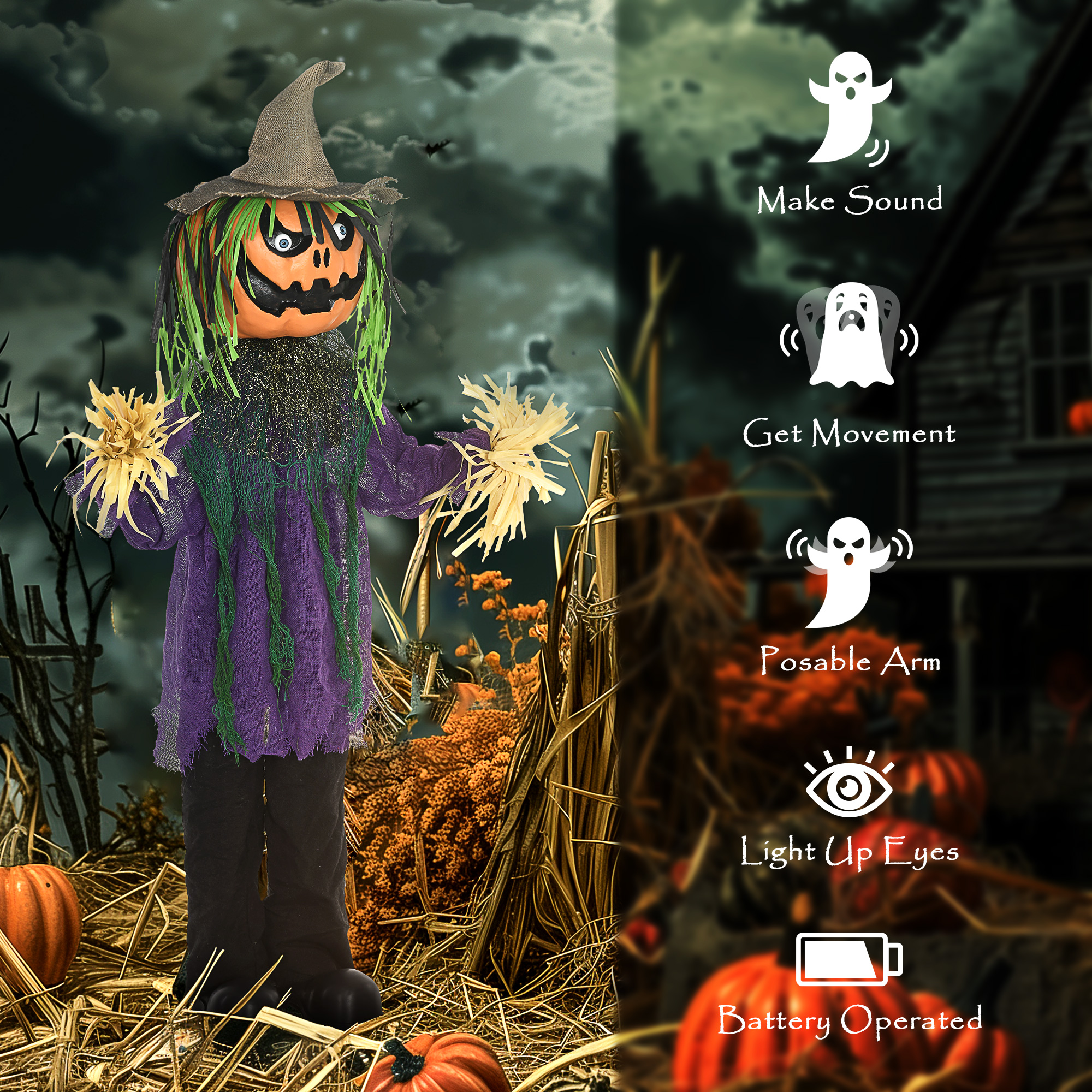 Pumpkin Scarecrow Halloween Electronic Animation Doll No. 36, With Glowing Eyes — image 5
