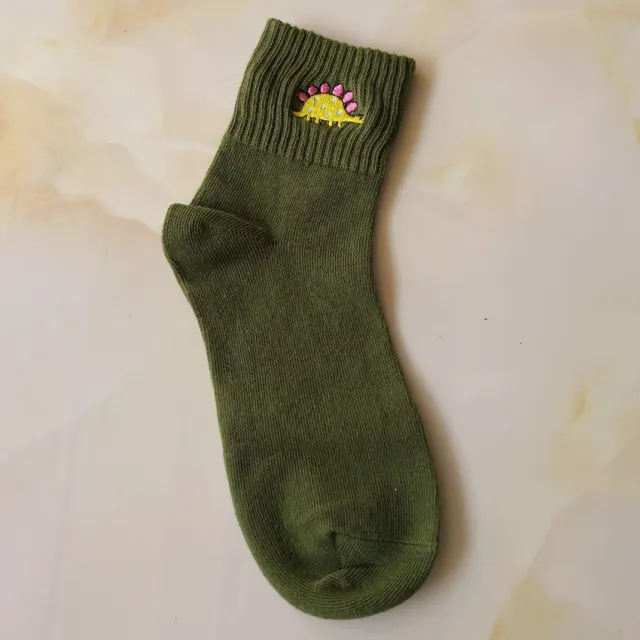 Cotton Embroidered Dinosaur Women's Medium Hose Socks Green - Shop at LoveMi