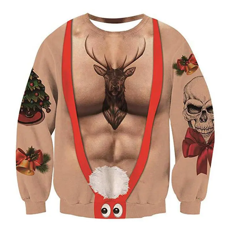 Santa Claus Christmas 3D Printed Long Sleeve Round Neck Loose Sweatshirt - Christmas8-3Xl
