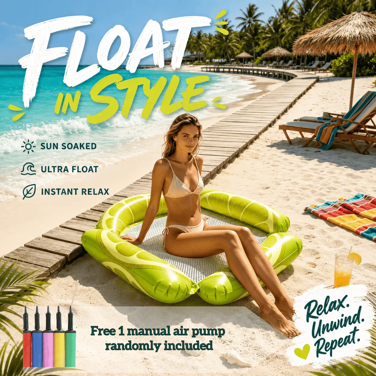 Lime Sliced Inflatable Pool Float Chair Comfort