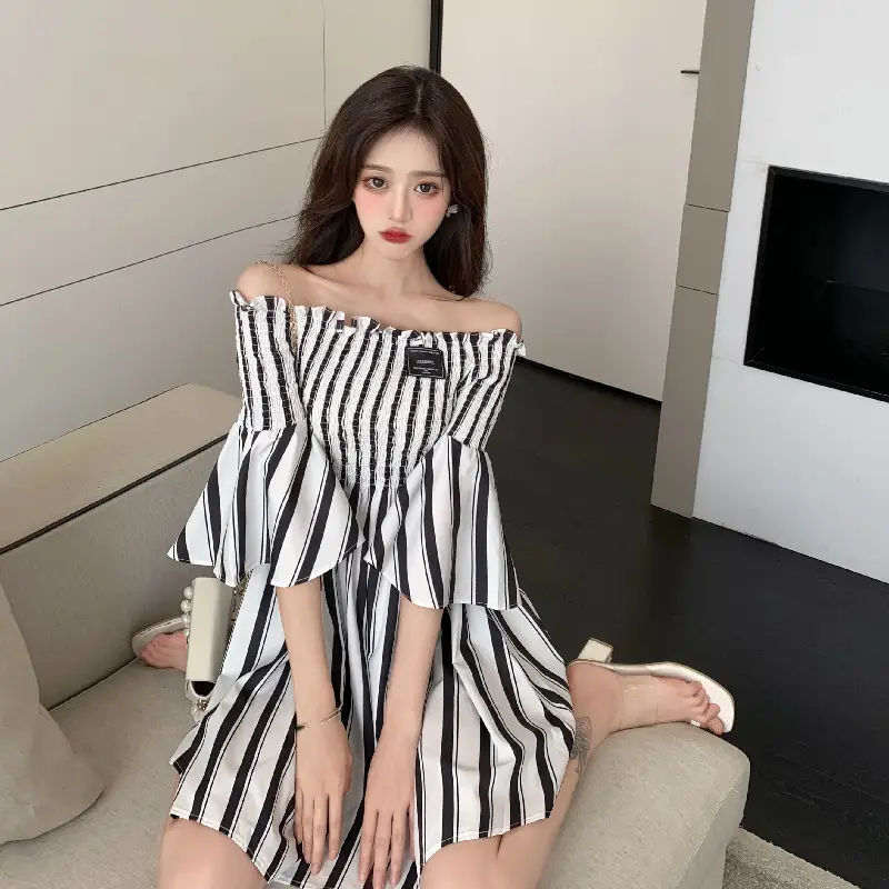 Slim-fit A-line Striped Dress With Waist