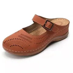 Women's Large Wedge Heel Vintage Scrub Air Breathable Sandals - Brown - View 1