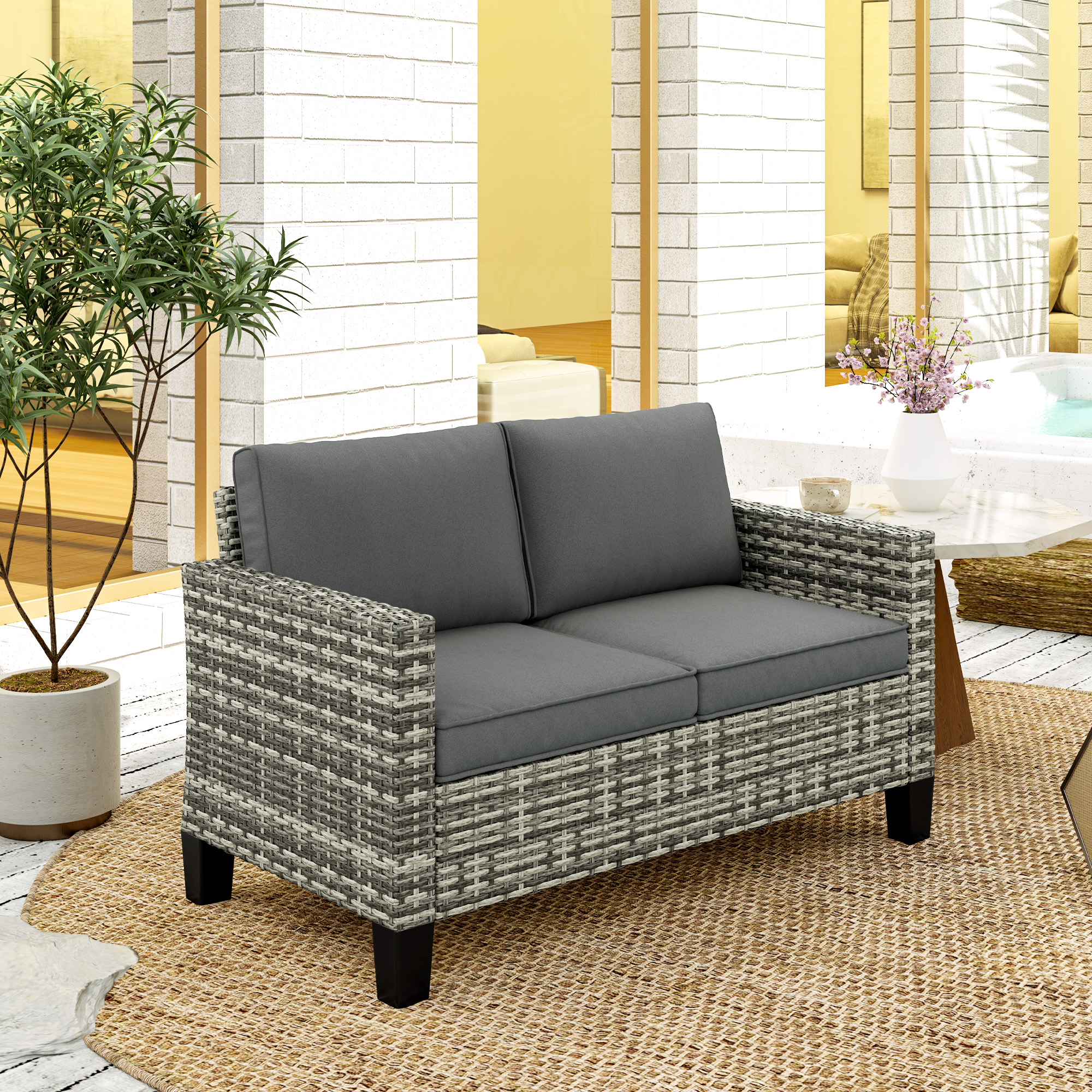 Double Rattan Outdoor Sofa - Light Gray — image 7