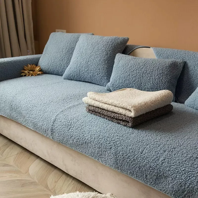 All-season Thickened Fabric Plush Sofa Cover - Blue