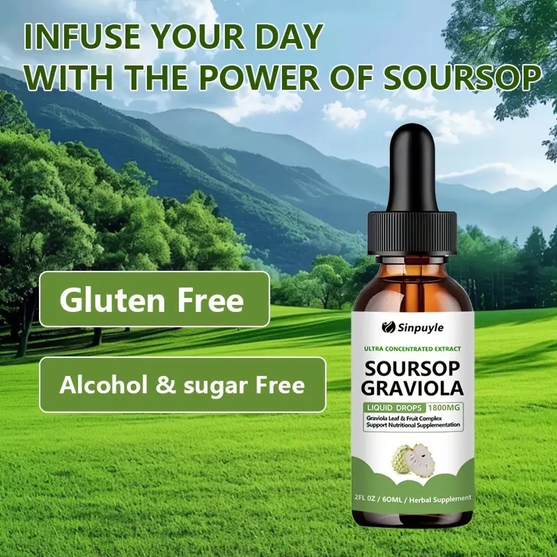 Soursop Graviola 1800mg Ultra Concentrated Liquid Drops - Leaf & Fruit Herbal Supplement, Immune Support, 60ml — view 2