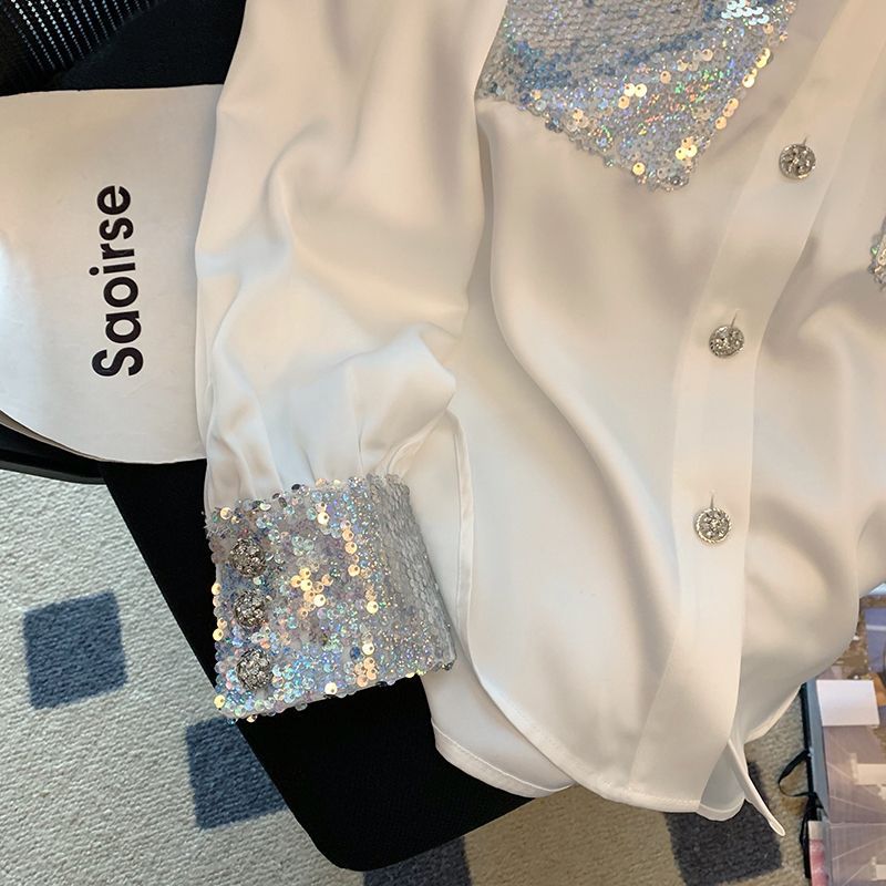 Title 1, Womens Spliced Sequin White Blouse for a glamo...