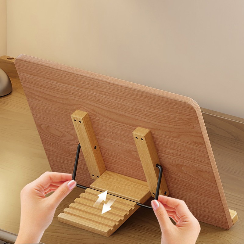 Adjustable Book Stand Wooden Reading Rest, Recipe Cookbook Holder Clip — image 3
