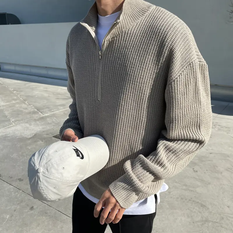 Spring And Autumn All-match Half Zipper Turtleneck Sweater Men's Trend