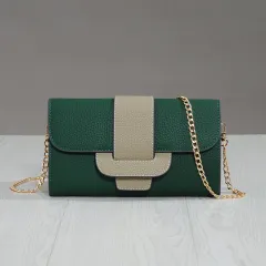 Cowhide Lychee Pattern Shoulder Bag Clutch Diagonal Simple Fashion - Green - View 1