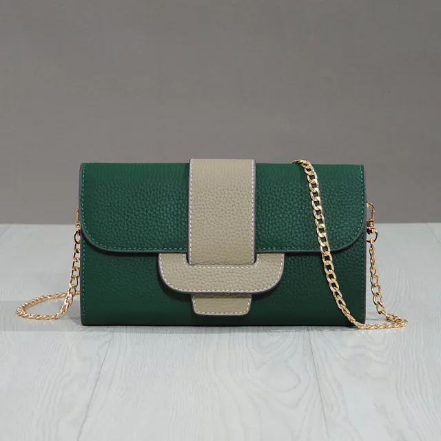 Cowhide Lychee Pattern Shoulder Bag Clutch Diagonal Simple Fashion Green - Shop at LoveMi