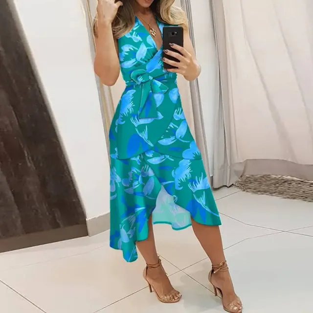 Printed V Neck Floral Slim Fit Dress - Shop at LoveMi