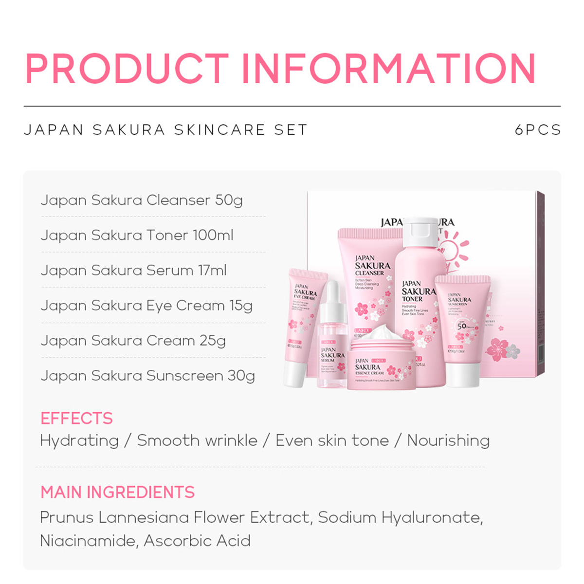 Japan Sakura Beauty Set for Women. Image of the product displayed in multiple variations.