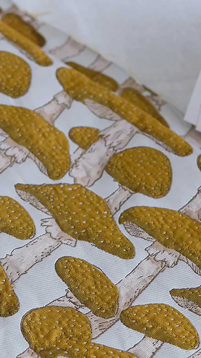 Cartoon Mushroom Pattern Jacquard Printed Fabric Bag Pillow Handmade DIY Fabric Material Yellow - Shop at LoveMi