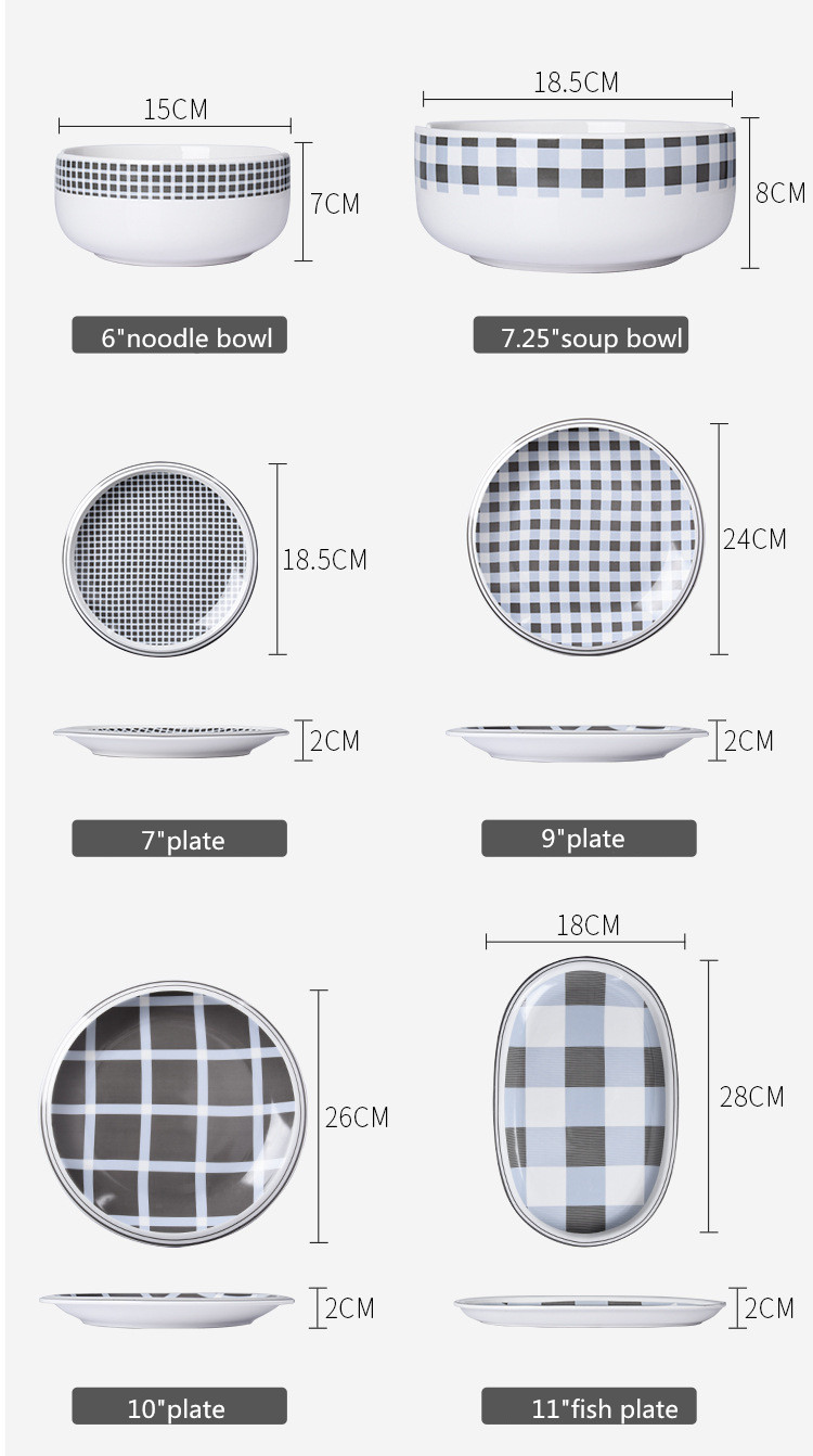 Title 2, Creative Ceramic Checkered Stripes Plate Cutlery