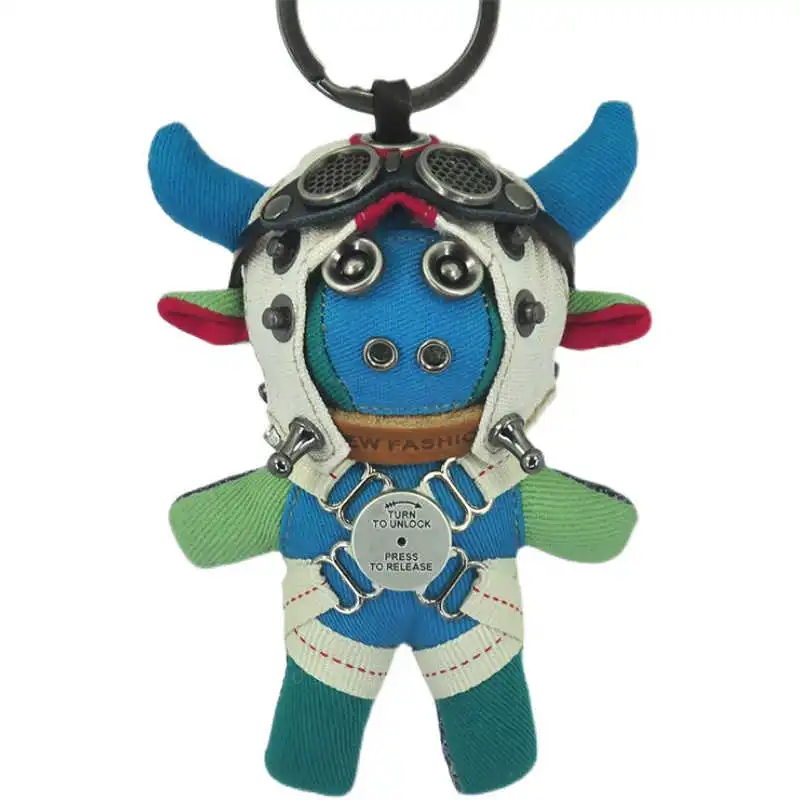 Pilot's Little Cute Cow Retro Style Pendant Keychain - Blue