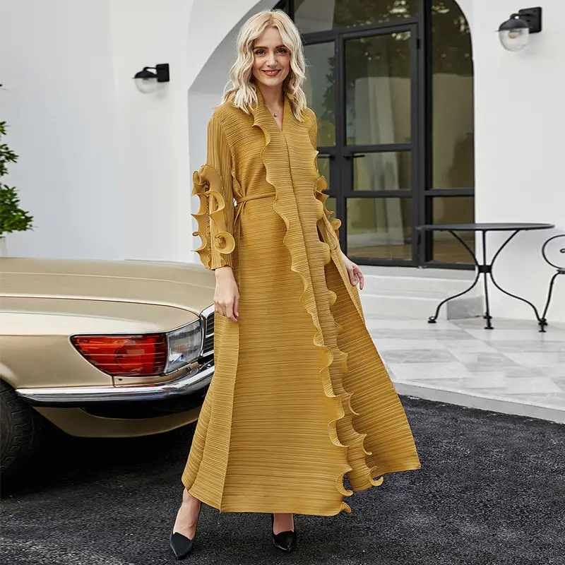 Women's Fashion Solid Color Long Sleeve Ruffled Pleated Skirt