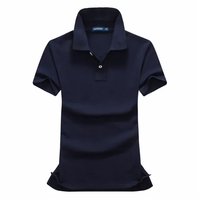 Ladies Micro elastic Cotton Short Sleeve Top Lapel T Shirt Office Embroidered Knit Shirt Navy Blue - Shop at LoveMi