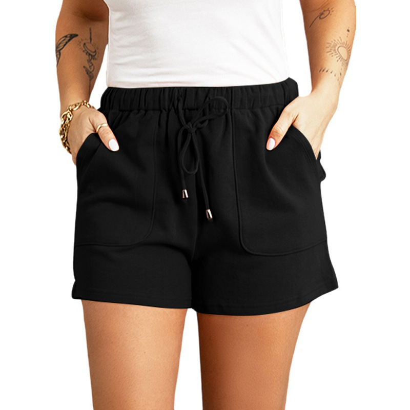 Women's High Waist Straight Drawstring Loose Casual Shorts Black - Shop at LoveMi