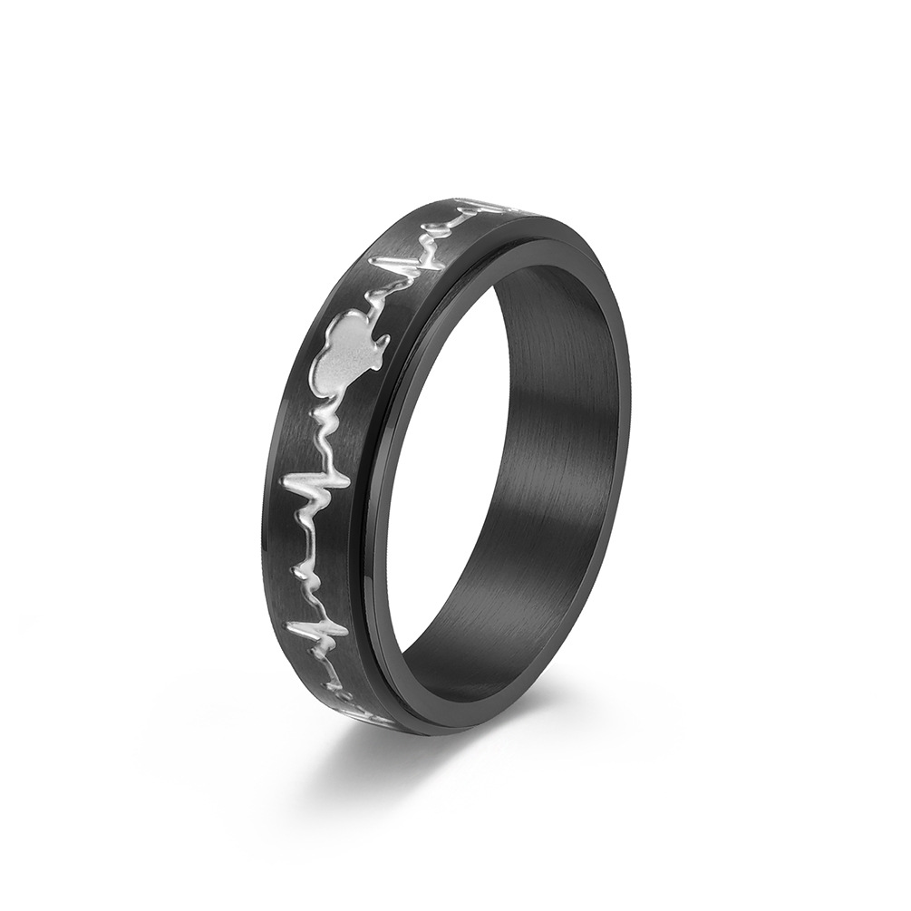 Title 9, Titanium Steel Rotating ECG Couple Ring Stainle...