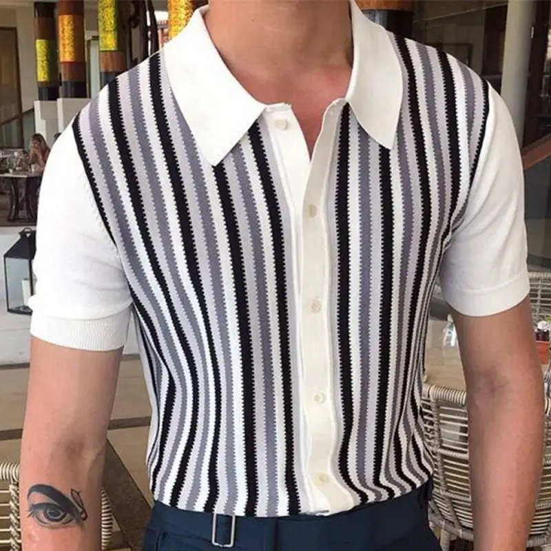 Black And White Stripes Contrast Color Knitwear Men