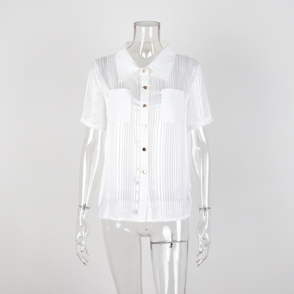 Title 3, Chiffon Striped Short Sleeve Shirt Perspective ...