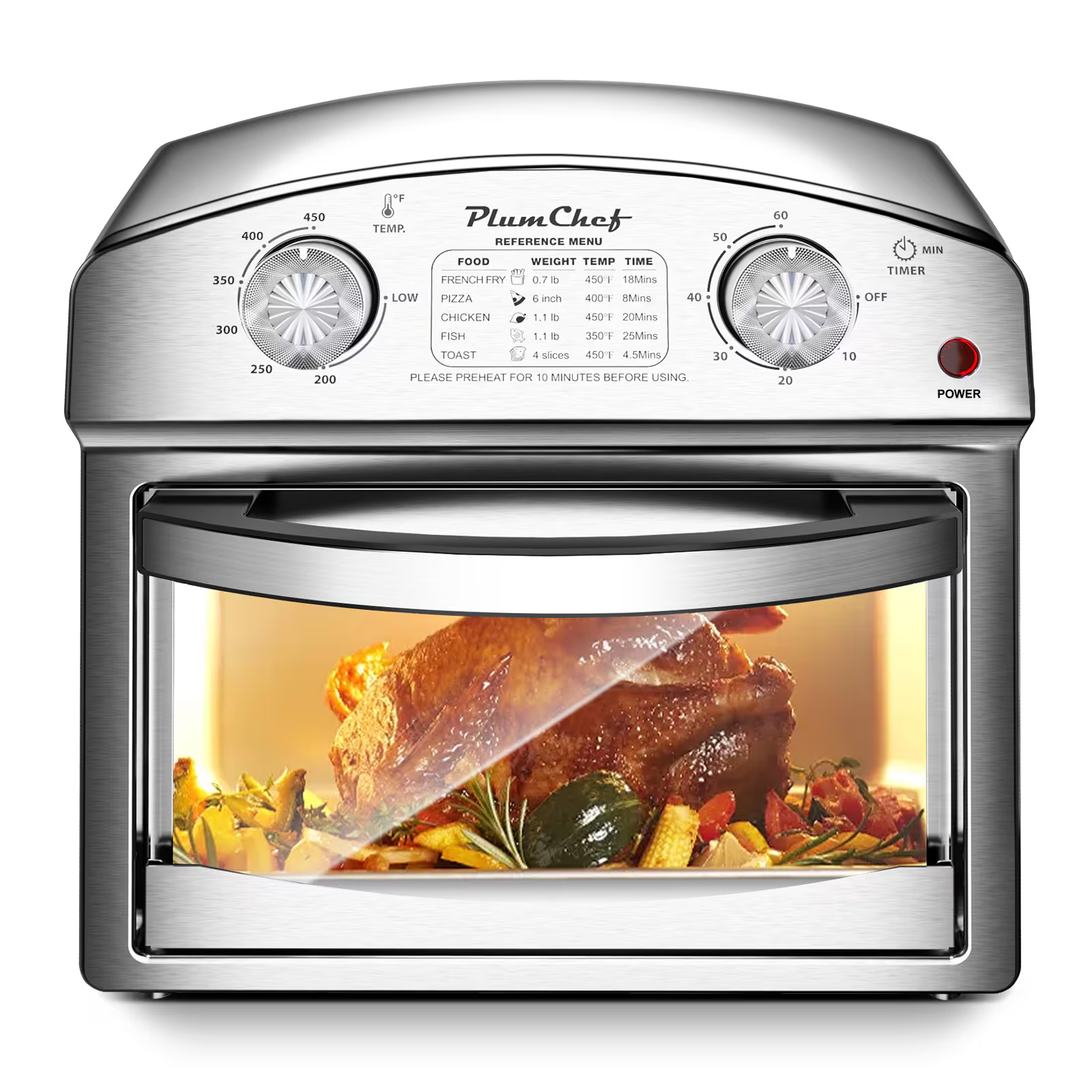 Stainless Steel Air Fryer - 12L Capacity with Dual Knob Control for Precise Cook