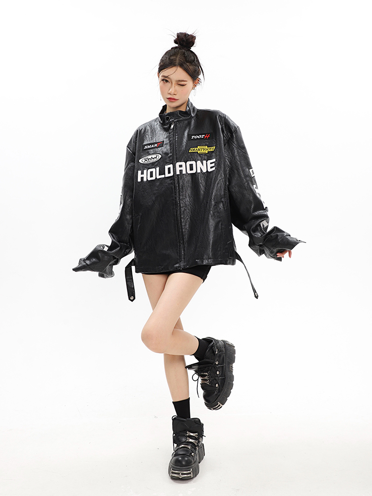 Women's Loose Letter Racing Motorcycle Jacket