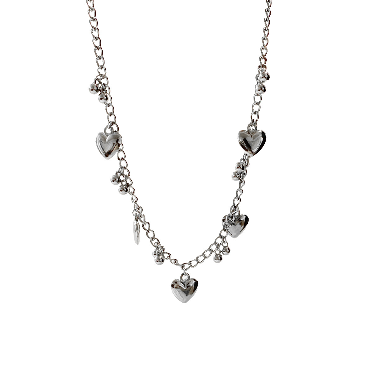 European And American Style Hip-hop Round Bead Love Pendant Stitching Necklace