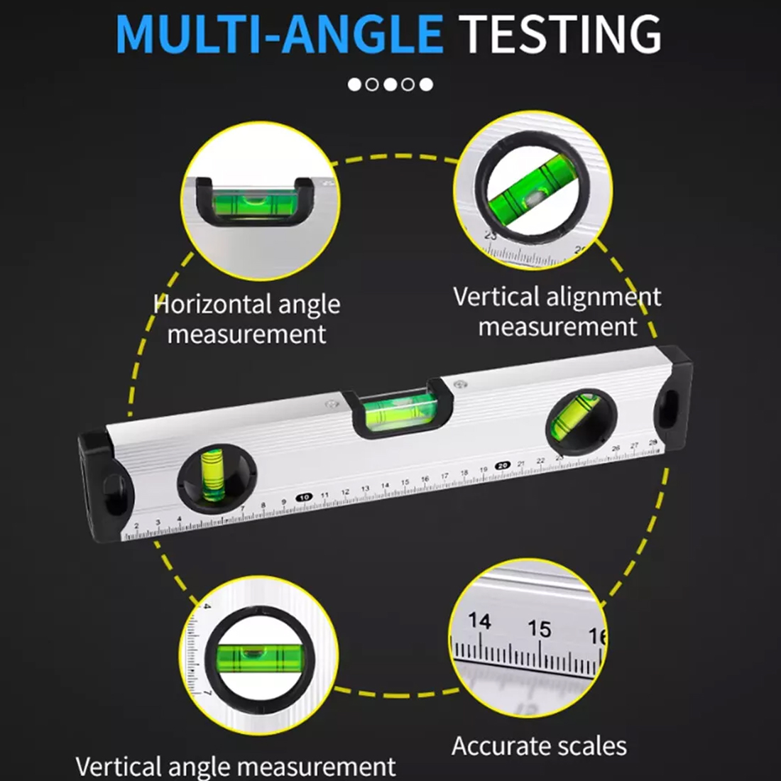 MAGNETIC 3 PIECE BUILDERS BUILDING SPIRIT LEVEL SET - 300, 600, 1000mm Silver — image 3