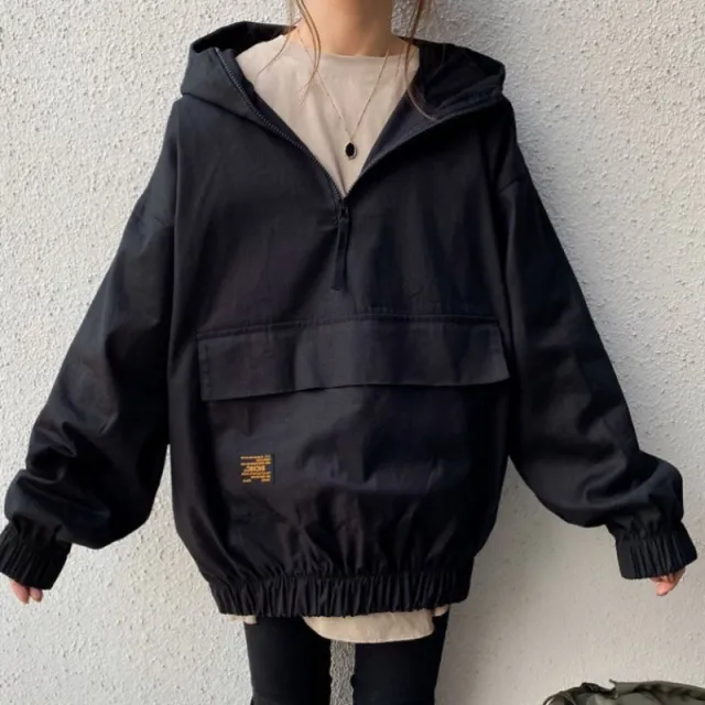 Autumn Women's Long Sleeve Casual Loose Hooded Jacket Black - Shop at LoveMi