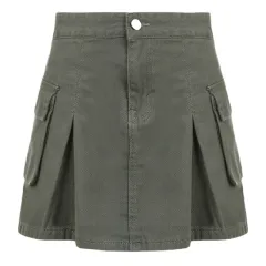 Punk Fashion Low Rise Pleated Workwear Skirt Women - Army Green - View 1
