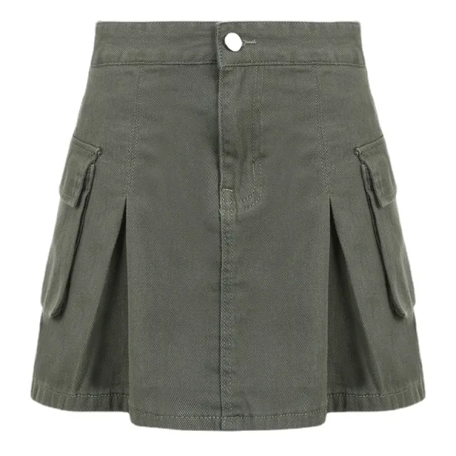 Punk Fashion Low Rise Pleated Workwear Skirt Women Army Green - Shop at LoveMi