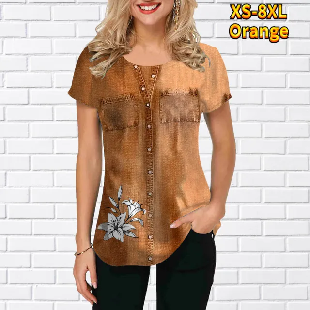 3D Printing Casual Loose Fashion T shirt Orange - Shop at LoveMi
