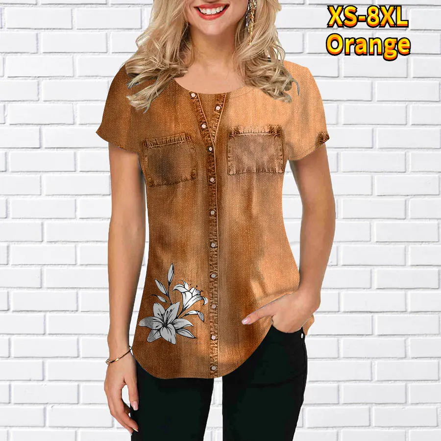 3D Printing Casual Loose Fashion T-shirt - Orange