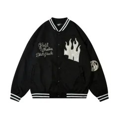 Men's Loose Woolen Jacket Stand Collar Baseball Uniform - Black - View 1