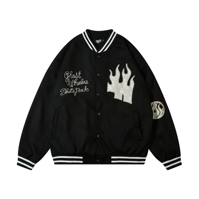 Men's Loose Woolen Jacket Stand Collar Baseball Uniform Black - Shop at LoveMi