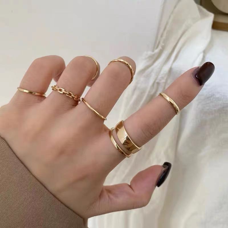 Cold Wind Minimalist Metal Ring Set 7-Piece Set