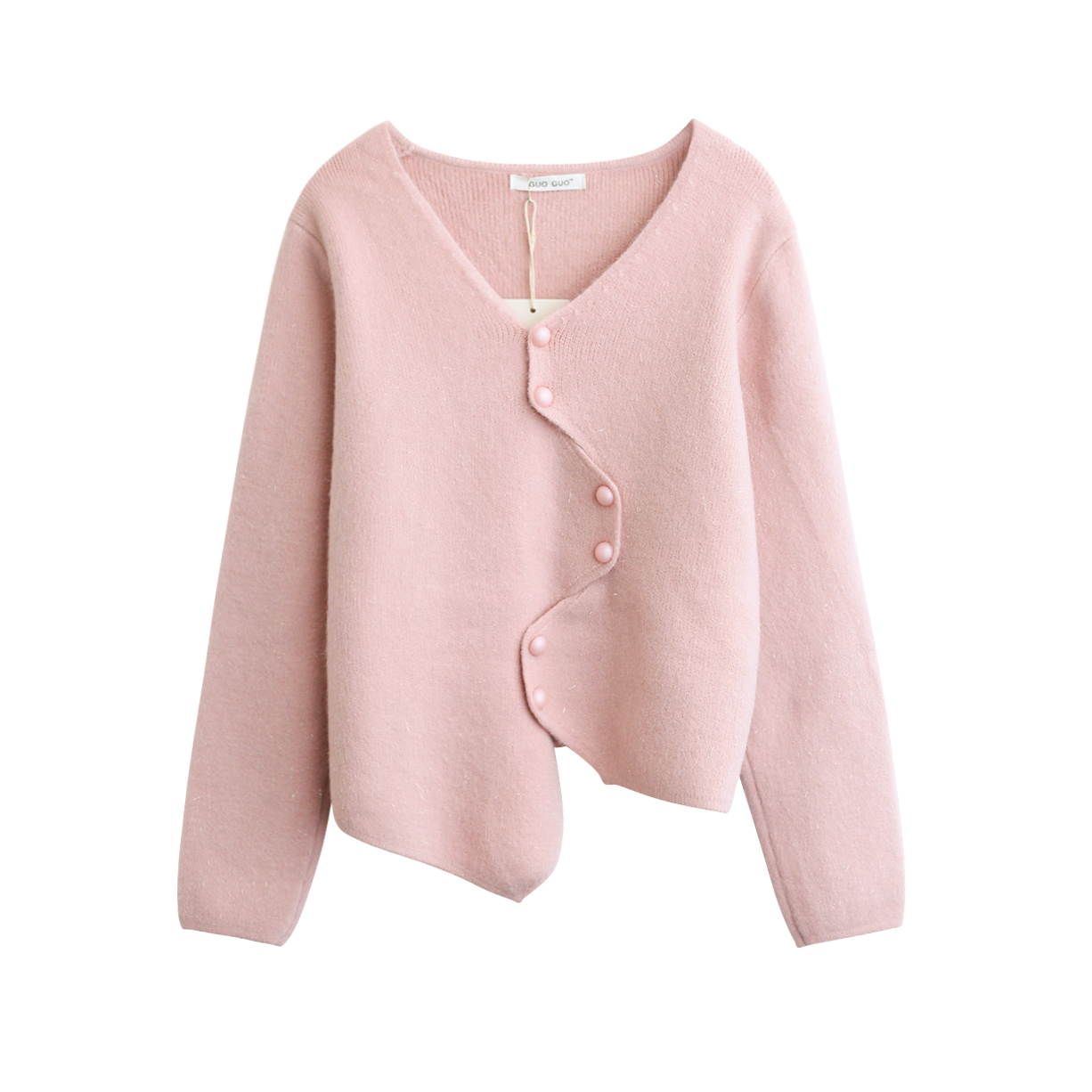 Женский трикотажный свитер с нерегулярным V-образным воротником, пушистый свитер, свободная трикотажная женская верхняя одежда, кардиган ручной вязки в рубчик, весенняя одежда