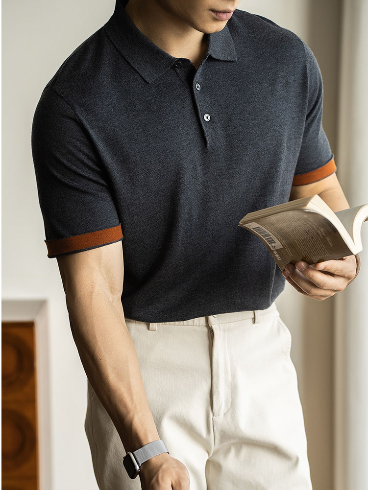 Color-blocked Sleeve Knit Polo Shirt