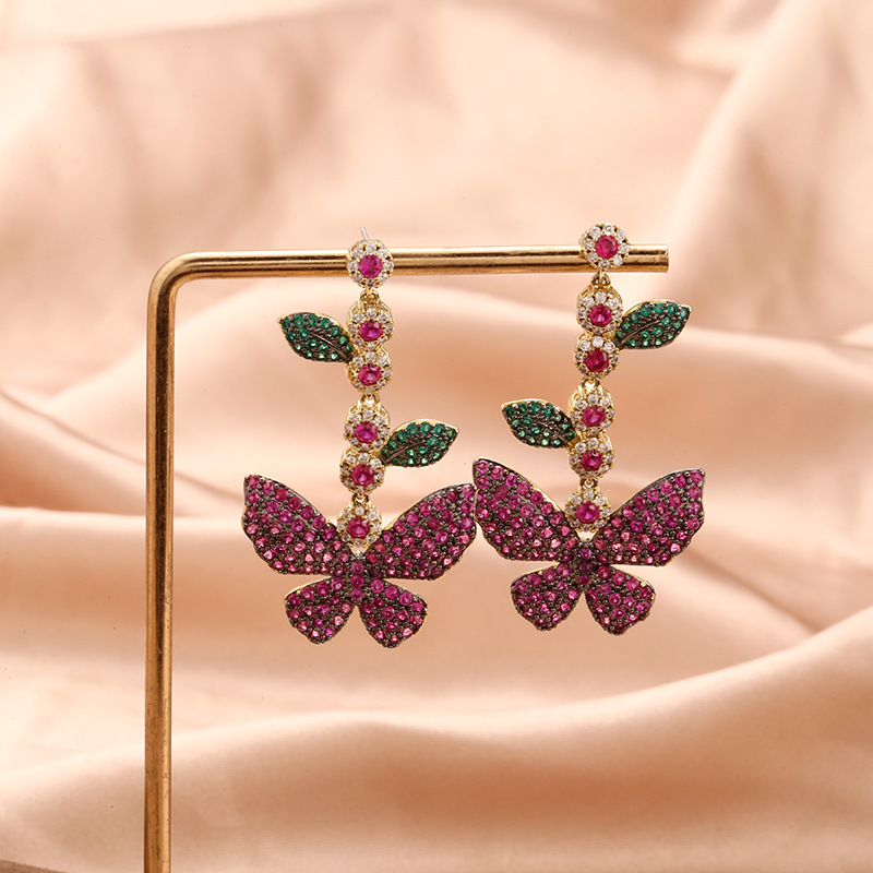 Micro-inlaid Zircon Leaf And Flower Long Tassel Earrings