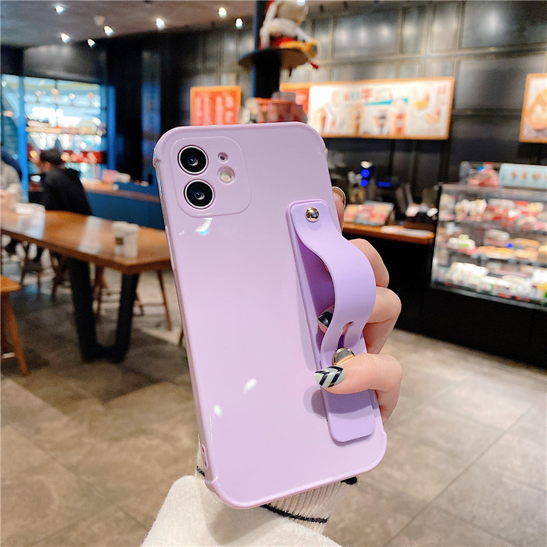 Compatible with Apple, Simple Solid Color IPhone12 11promax Mobile Phone Case Mini Stand Soft Shell – 4style, Iphone 11Pro