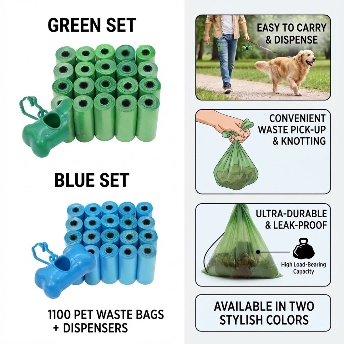 1100x Dog Poo Bags Biodegradable Pet Cat Poop Waste With Dispenser UK — image 9