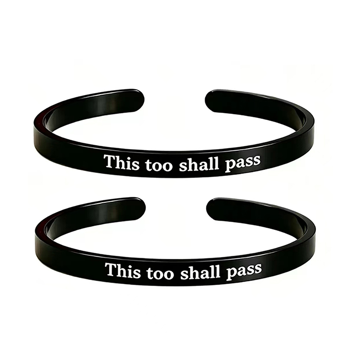 Inspirational Mantra Cuff Bracelet ,This Too Shall Pass ,Personalized Stainless Steel Bangle, Funny Sarcastic Gift For Her Him