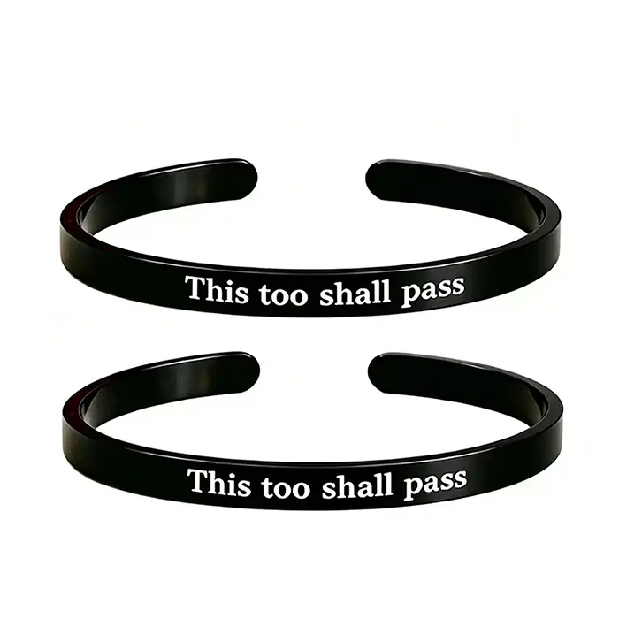 Inspirational Mantra Cuff Bracelet ,This Too Shall Pass ,Personalized Stainless Steel Bangle, Funny Sarcastic Gift For Her Him