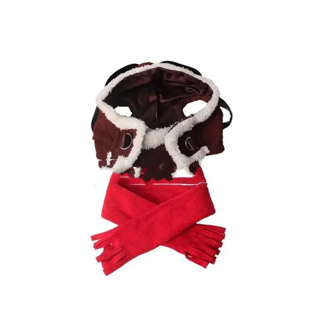 Pet Cross dressing Red Scarf Flying Cap Set Dark Brown - Shop at LoveMi