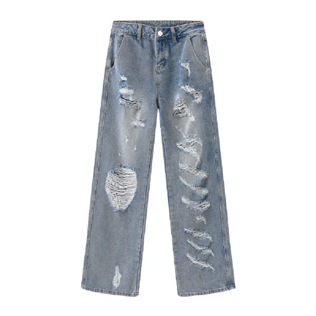 Women's Wide Leg Torn Jeans Blue - Shop at LoveMi